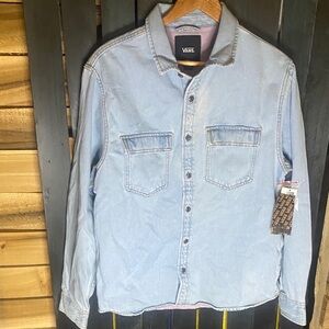 NWT Vans PalmHill loose fit Sky Blue Button-Up Shirt button flap pockets